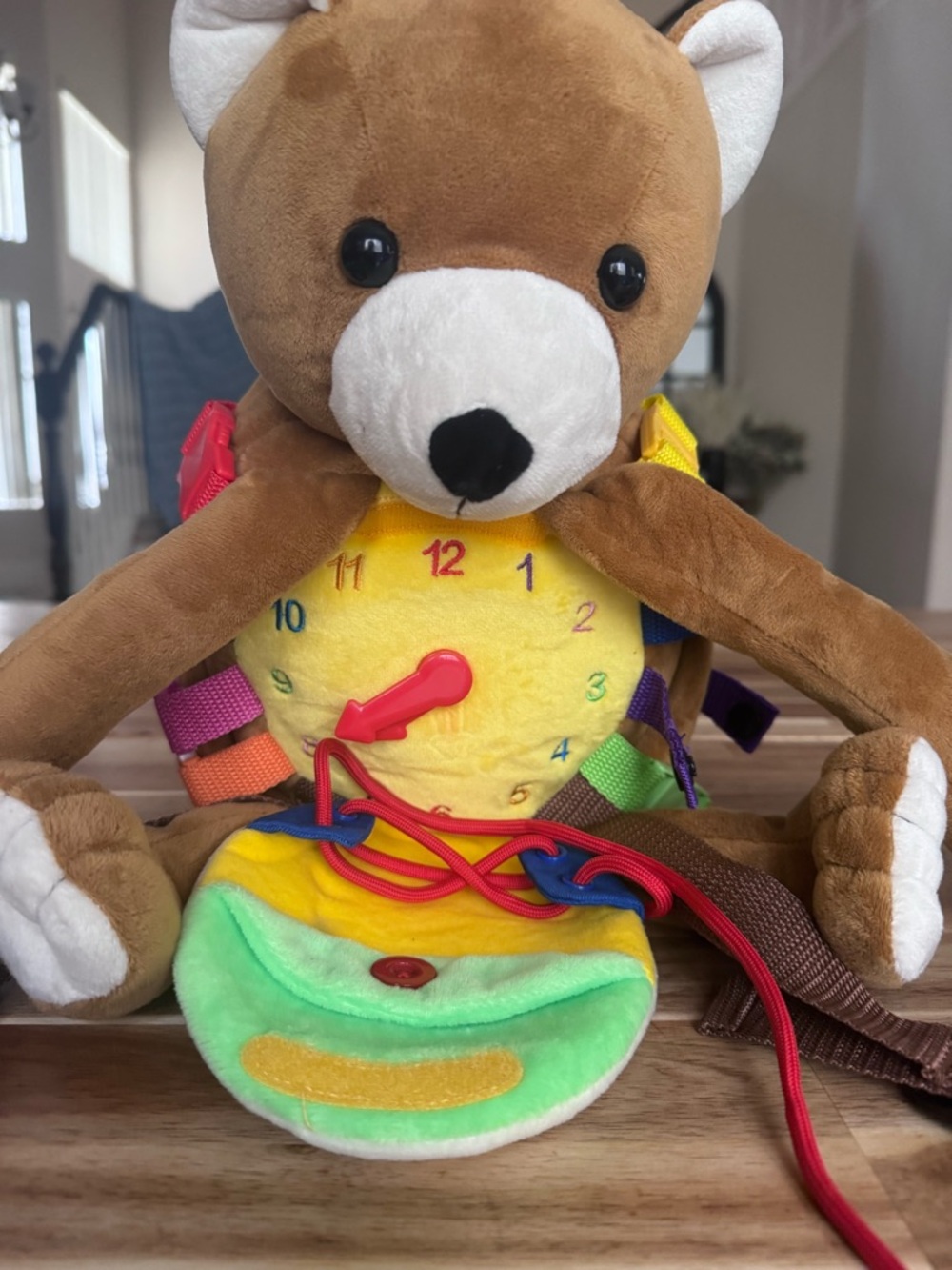 BUCKLE TOY BILLY sensory buckle toy tell time, ties shoes Backpack for Kids NWT